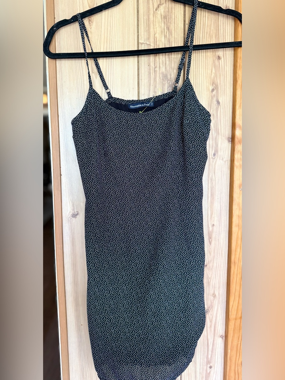 Abercrombie & Fitch Black Mini Slip Dress with White Micro Dots